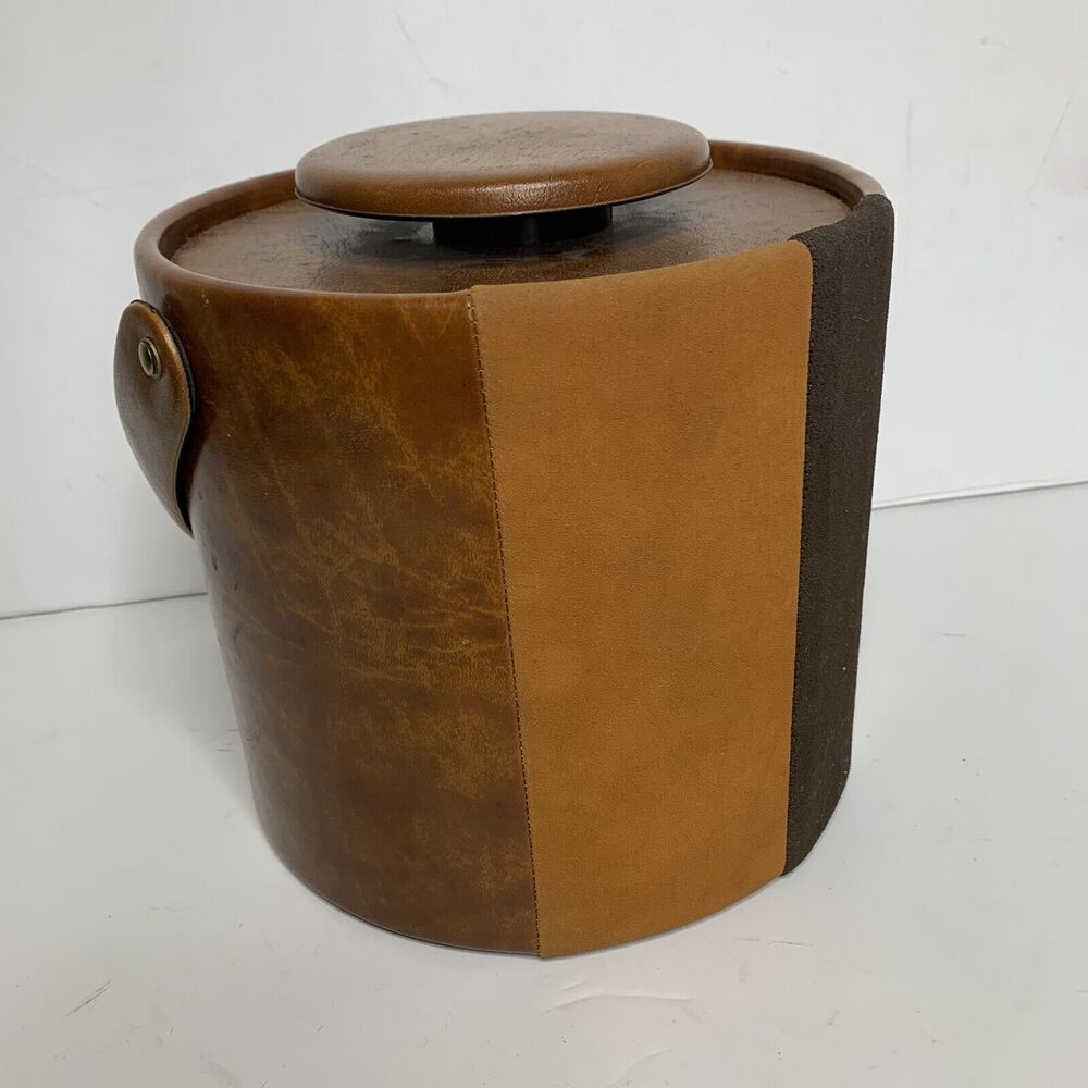 Vintage Elmar Mfg. LA USA Brown Faux Leather Ice Bucket